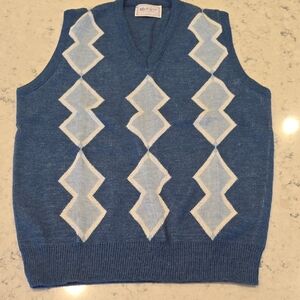 Vintage Mark Scot 90's Blue and White Men's Sweater Vest